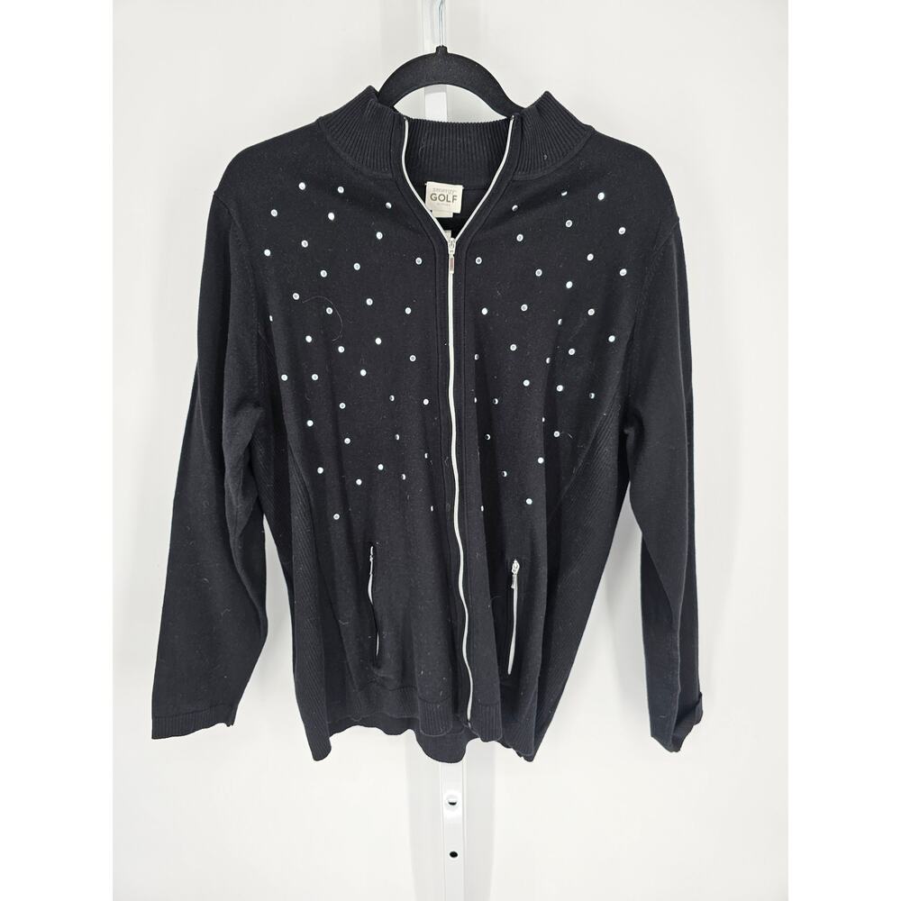 Chico's Zenergy Golf Black Beaded Embellished Full-Zip Knit Jacket Size 3